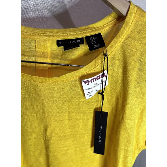 NWT Tahari Bright Yellow 100% Linen Button Back Short Sleeve Blouse - Picture 8 of 9